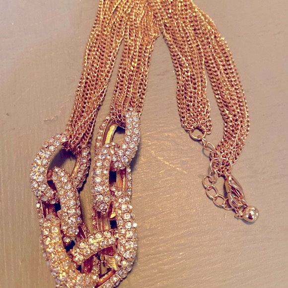 Gold Tone Rhinestone Chainlink Necklace - Picture 6 of 8